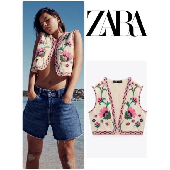 Zara open front embroidered vest 6895/224 - Picture 7 of 16